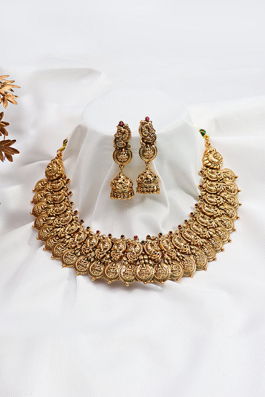 Antique Finish Lakshmi Coin Necklace Set