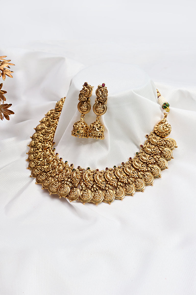 Antique Finish Lakshmi Coin Necklace Set