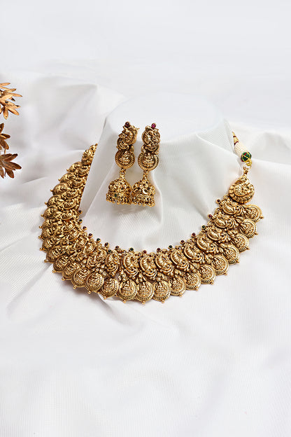 Antique Finish Lakshmi Coin Necklace Set