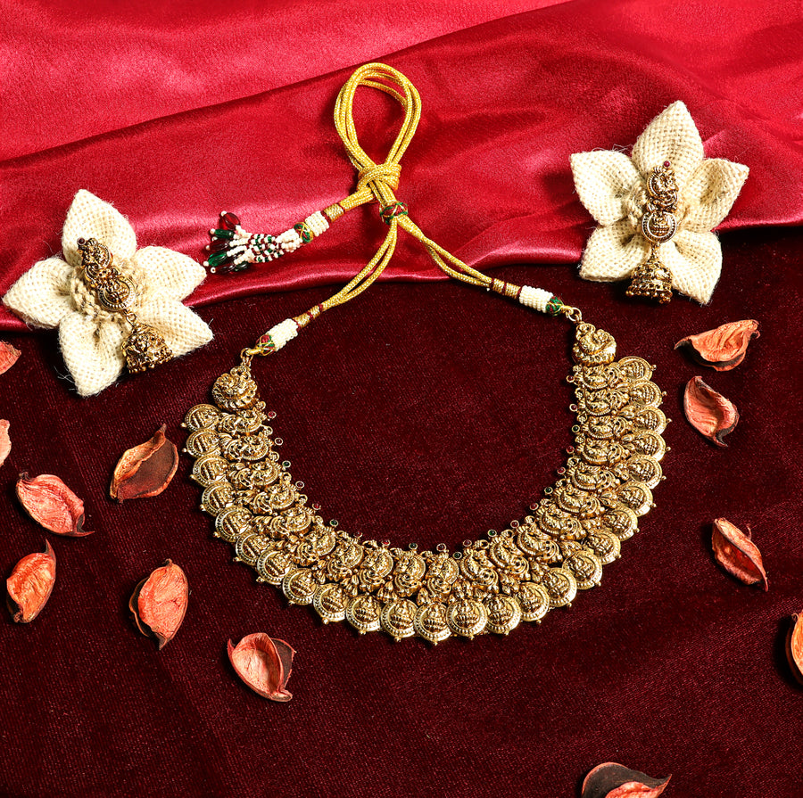 Antique Finish Lakshmi Coin Necklace Set