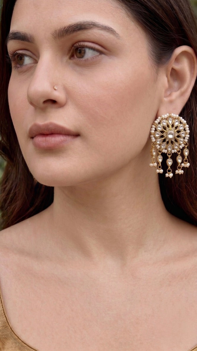 Mandala Pearl Stud Earrings