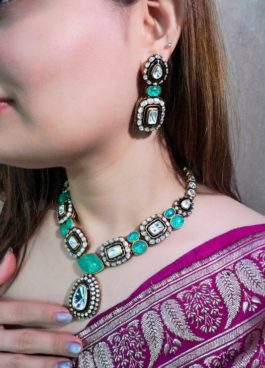 Mughal Panna Polki Necklace Set