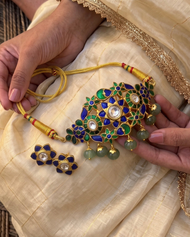 Rang Blue Green Polki Choker Set