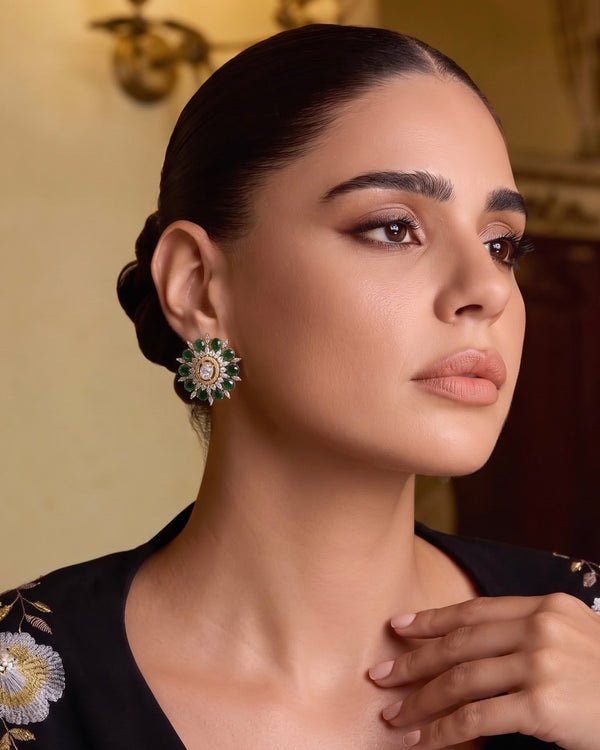Aster Green Floral Zircon Earrings