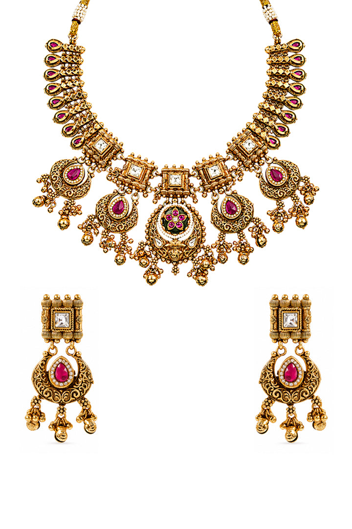 Rani Gulabi Temple Choker Set