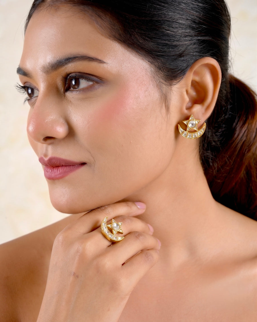 Celeste Moon & Star Ring and Earring Set