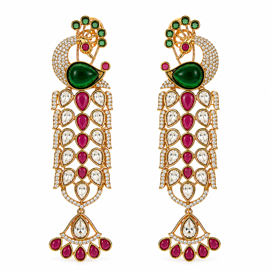 Peacock Motif Polki Statement Earrings