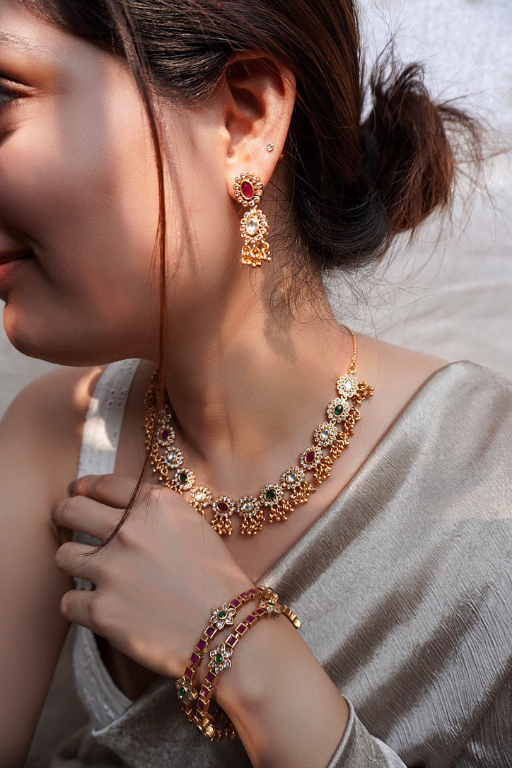 Sriya Floral Stone Temple Necklace Set