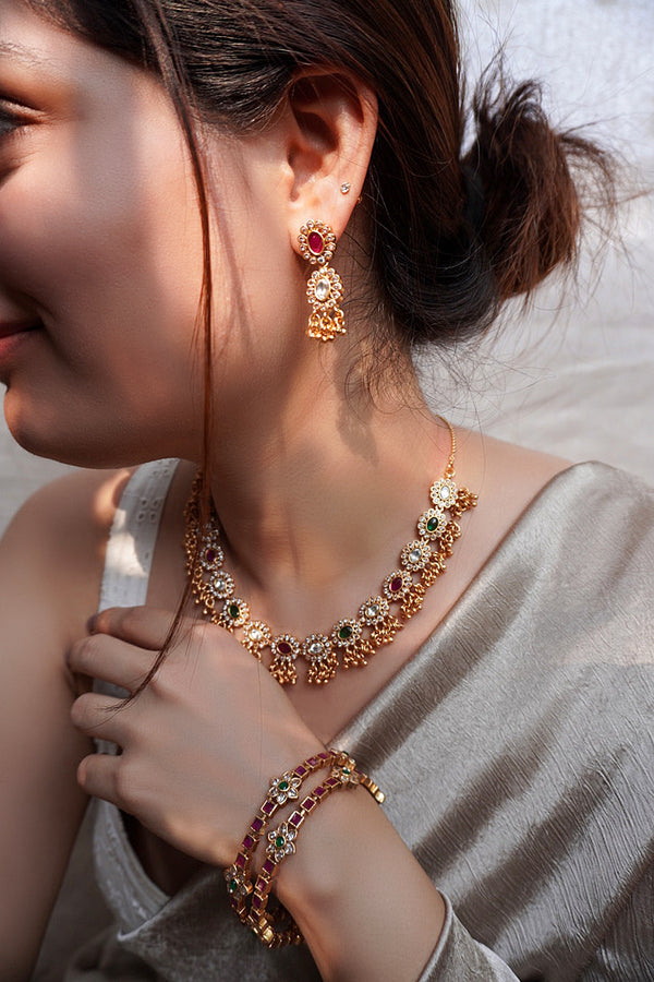 Sriya Floral Stone Temple Necklace Set