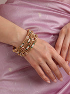Shaya Green White Floral Ghungroo Bangle Set of 4