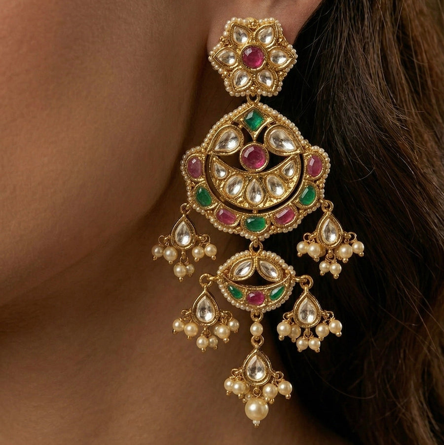 Riva Floral Polki Pearl Earrings