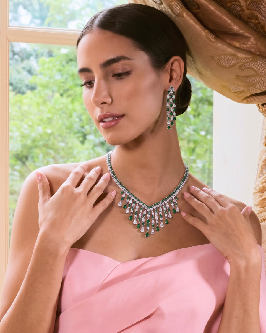 Emerald Fleur Cascade Necklace Set