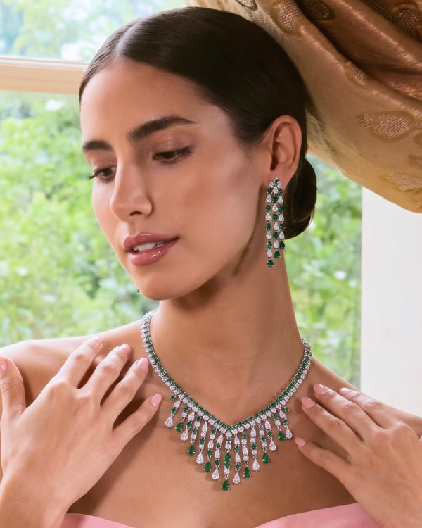 Emerald Fleur Cascade Necklace Set
