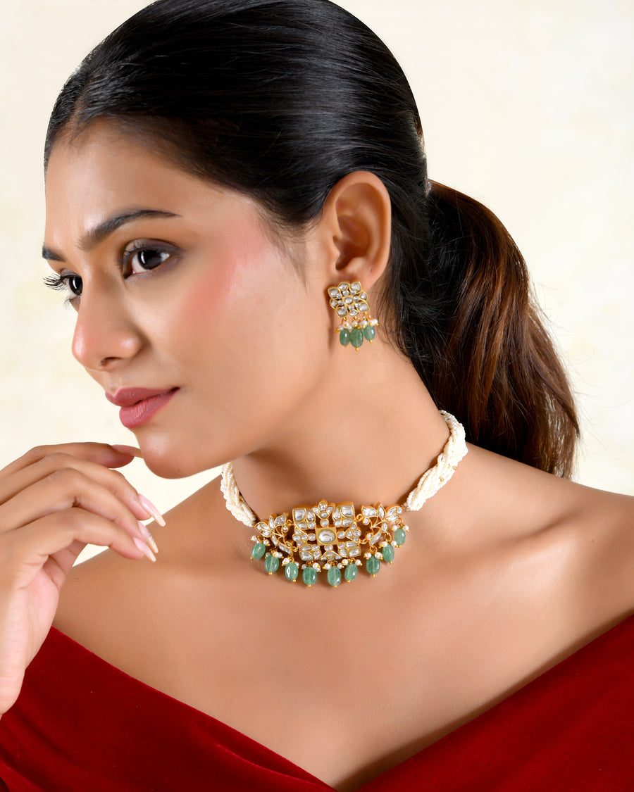 Aina Pearl Polki Choker Set