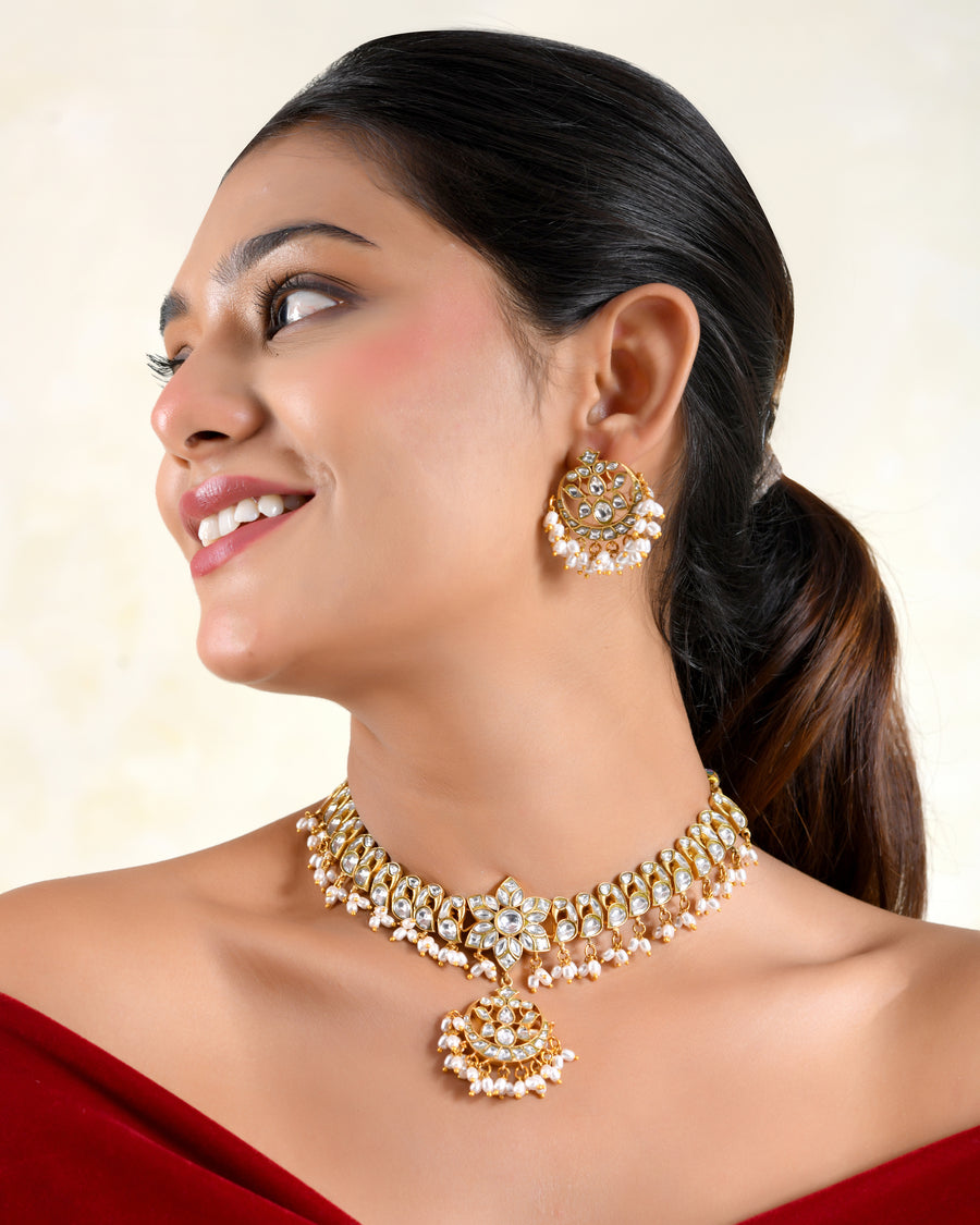 Pushpa Pearl Polki Choker Set