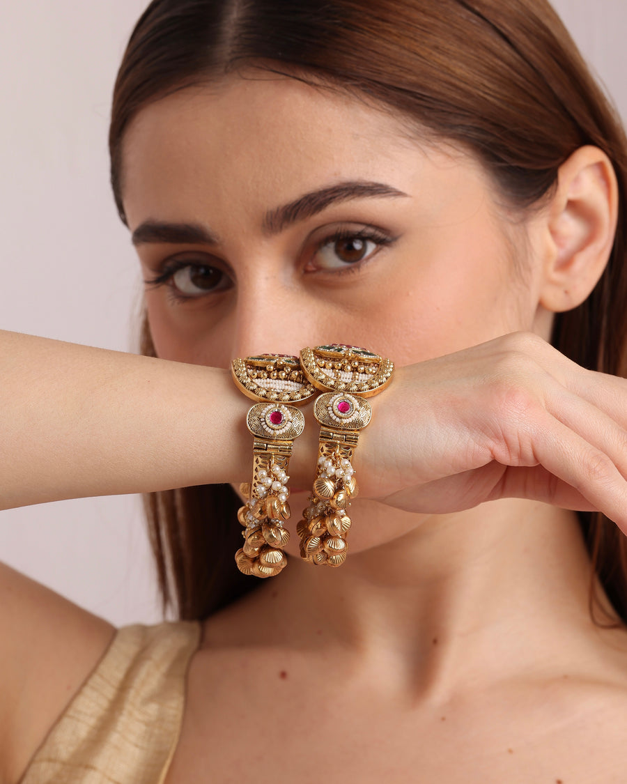 Gauri Royal Heritage Bangle Set with Pearl Latkans