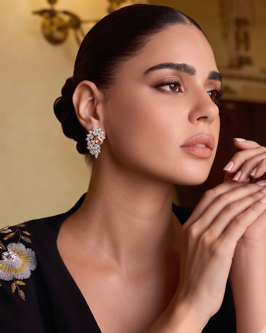 Champagne Floral Cluster Zircon Studs