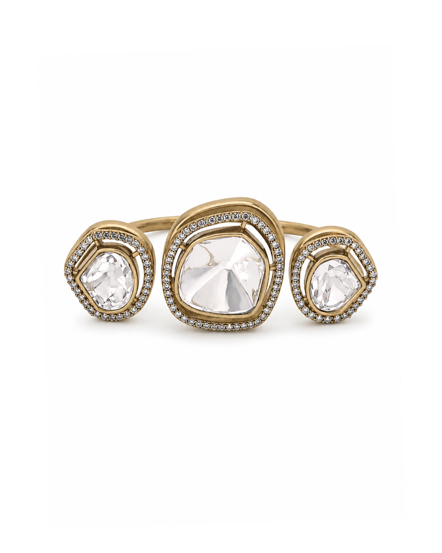 Sheeshmahal Dual Finger Polki Ring