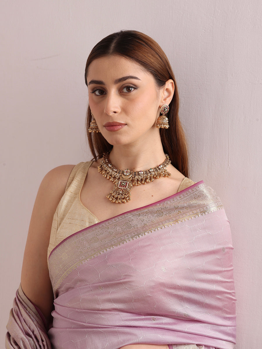 Kalash Ruby Green Motif Necklace Set