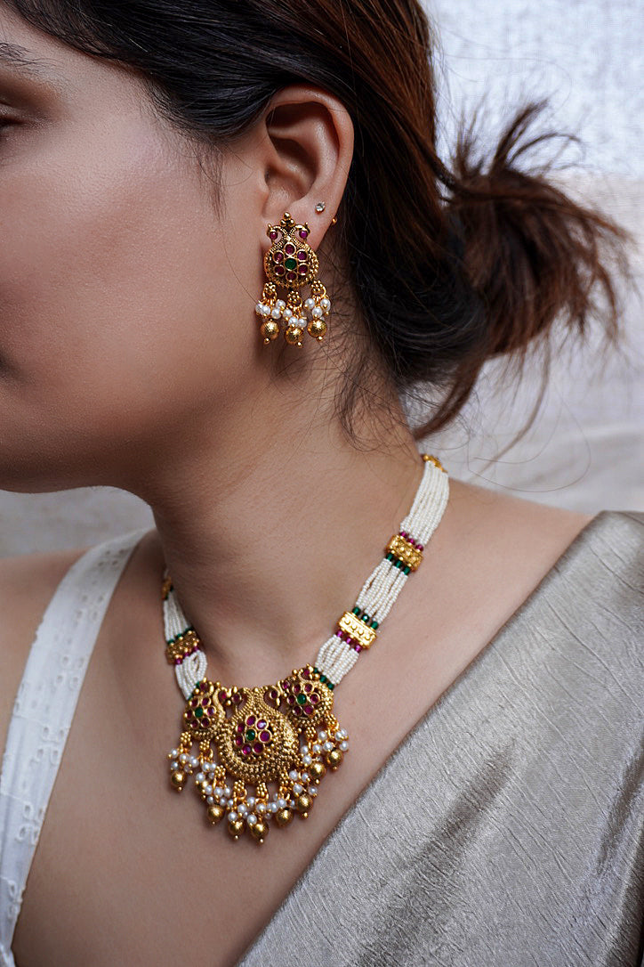 Meenakshi Bird Motif Temple Necklace Set