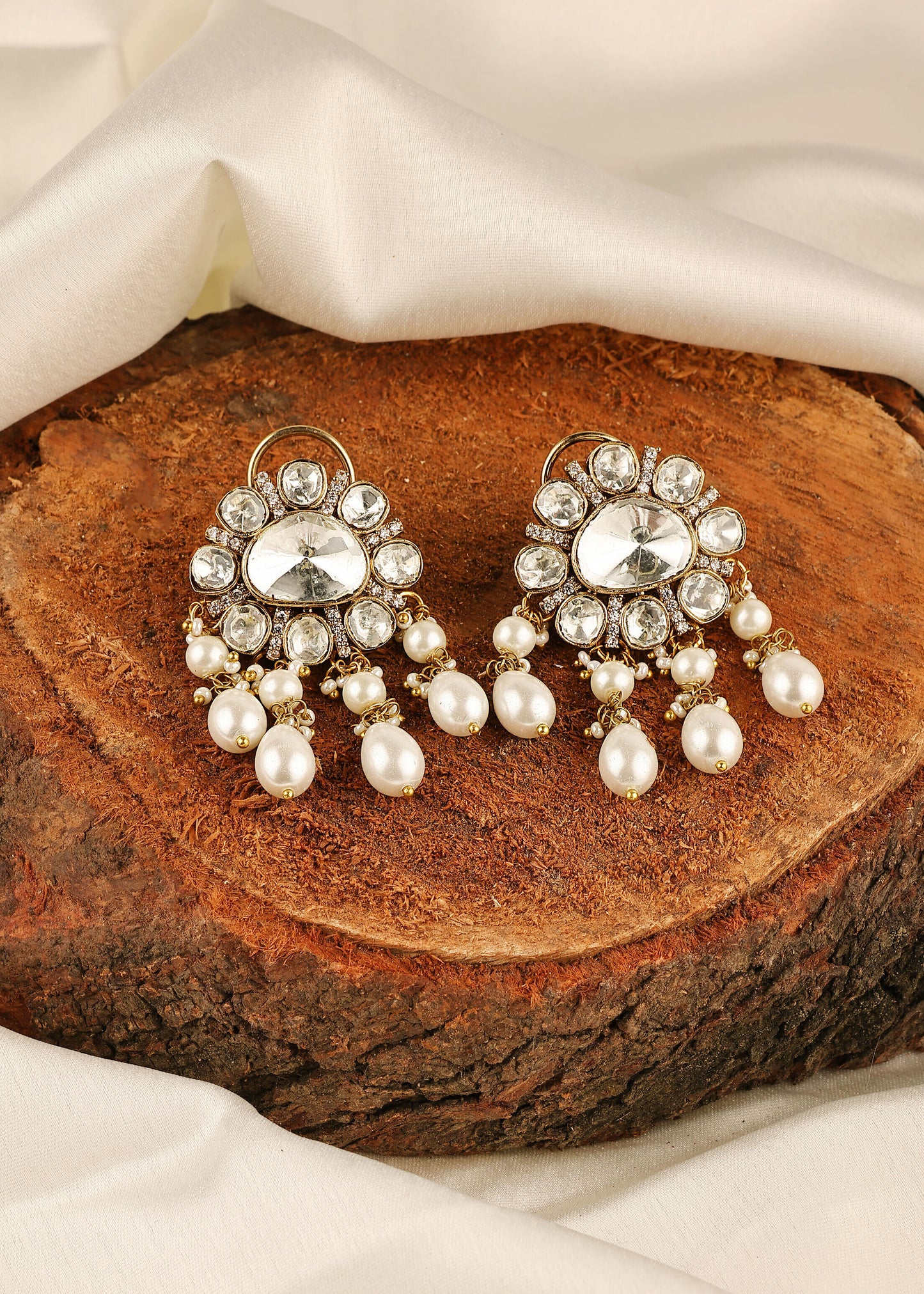 Polki Pearl Chand Studs