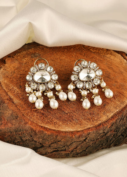 Polki Pearl Chand Studs