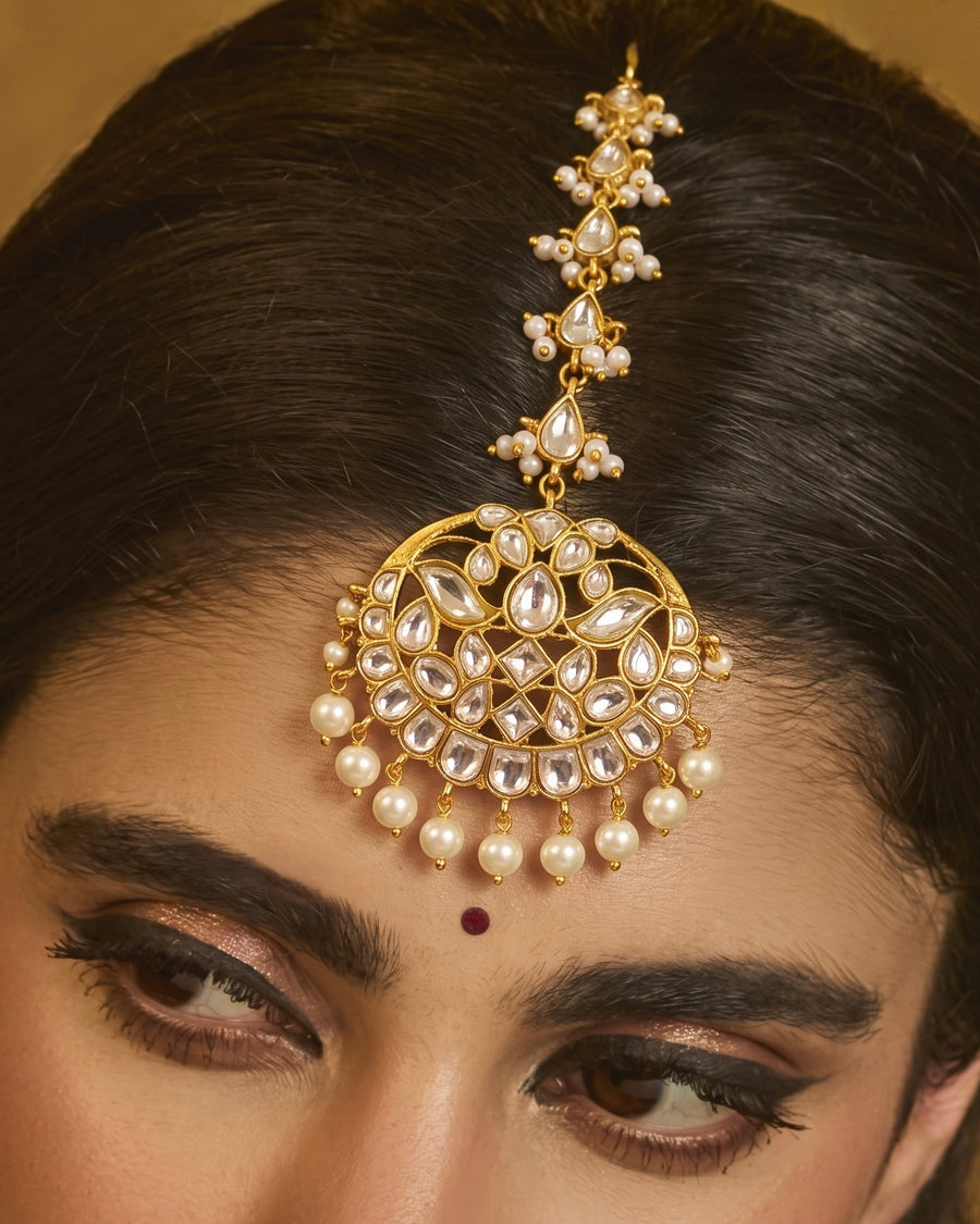 Reja Matte Gold Polki Pearl Maang Tikka