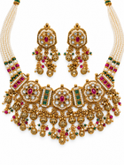 Rajputana Ruby Emerald Pearl Necklace Set