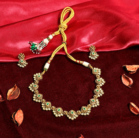 Gold Finish Floral Motif Necklace Set