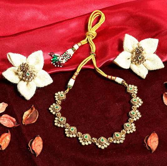 Gold Finish Floral Motif Necklace Set