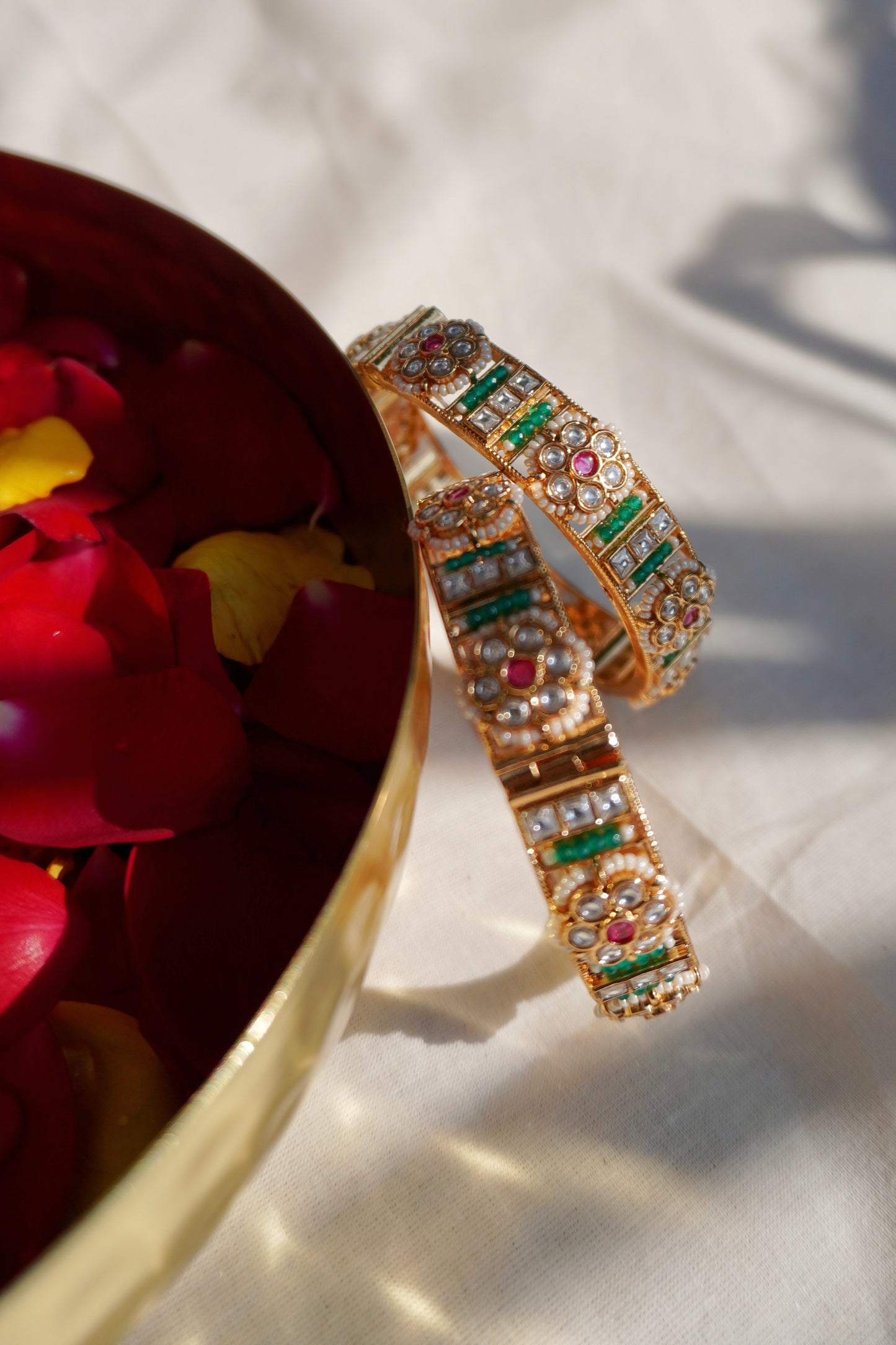 Vaishnavi Emerald Inlay Temple Bangle Set