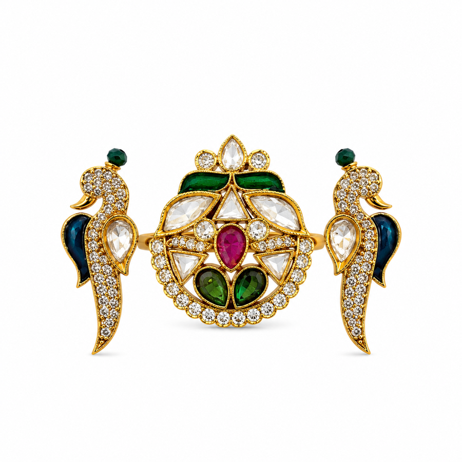 Mayuri Emerald Peacock Meenakari Dual Finger Ring