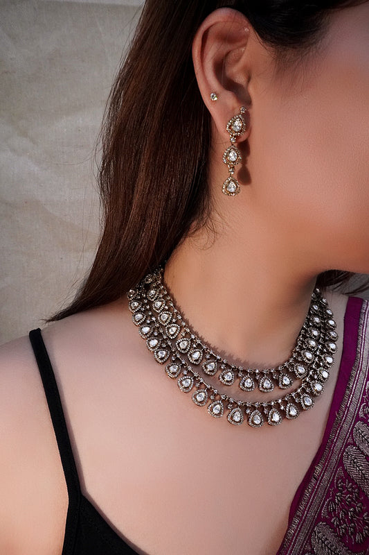 Layered Teardrop Polki Necklace Set