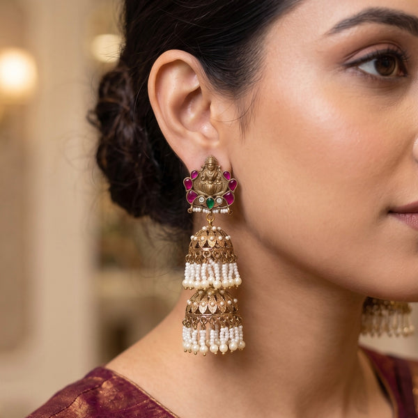 Mahalakshmi Antique Double Jhumka Earrings
