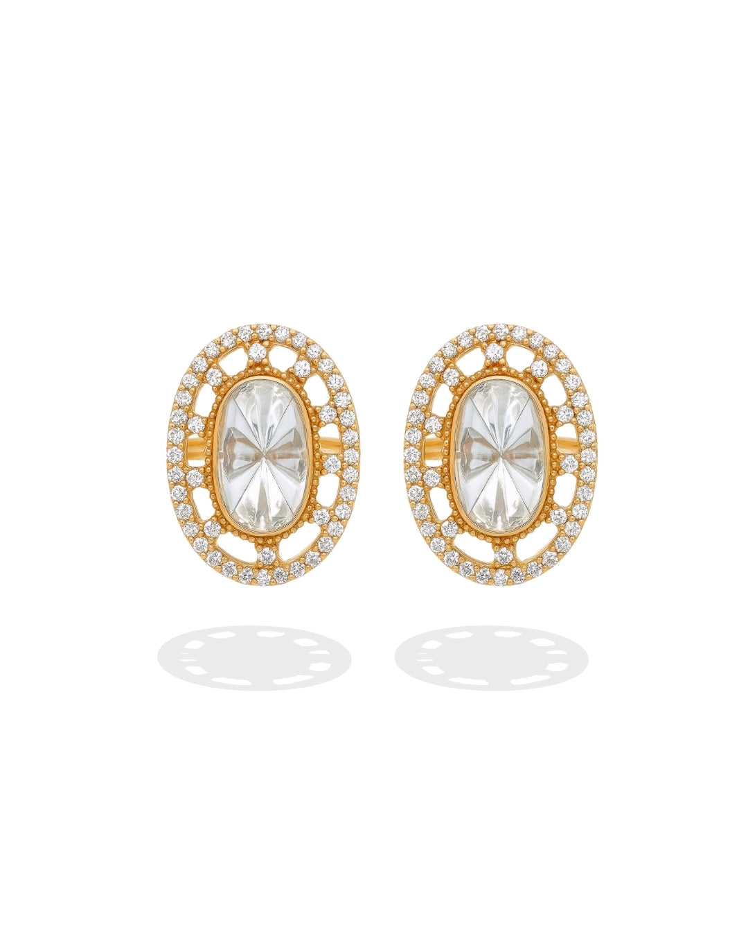 Gold Finish Polki Zircon Stud Earrings