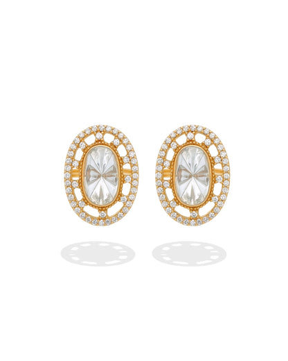 Gold Finish Polki Zircon Stud Earrings