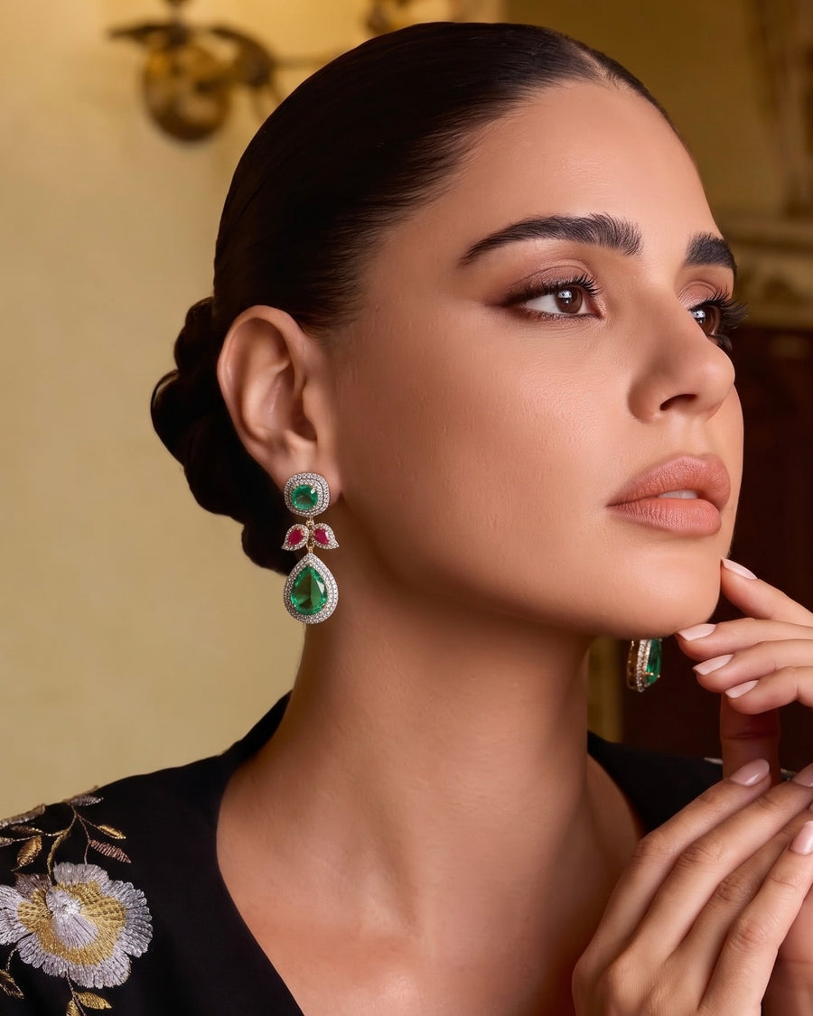Fiona Green Pink Leaf Zircon Earrings