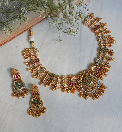 Mahashree Elephant Motif Temple Necklace Set
