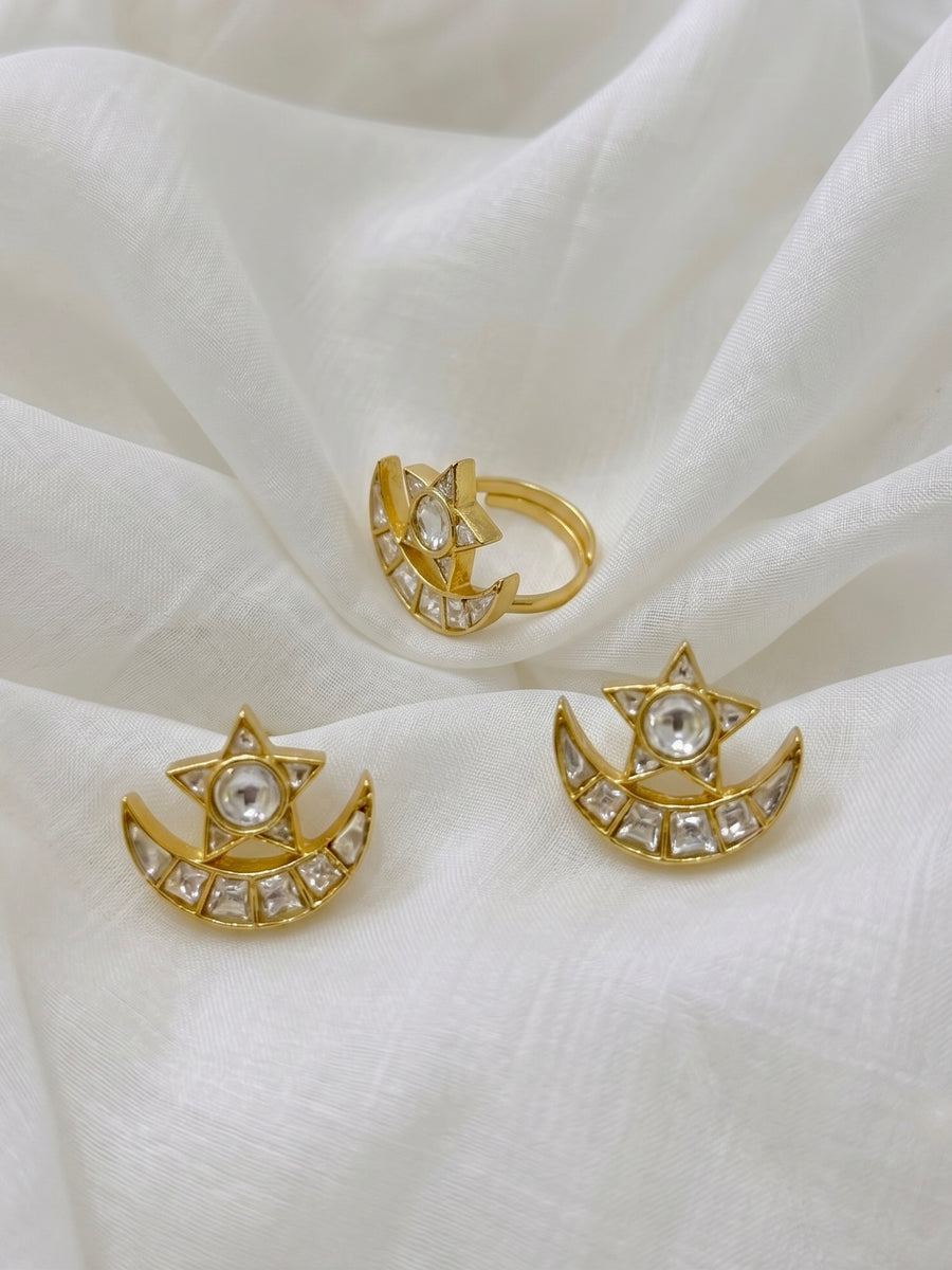 Celeste Moon & Star Ring and Earring Set