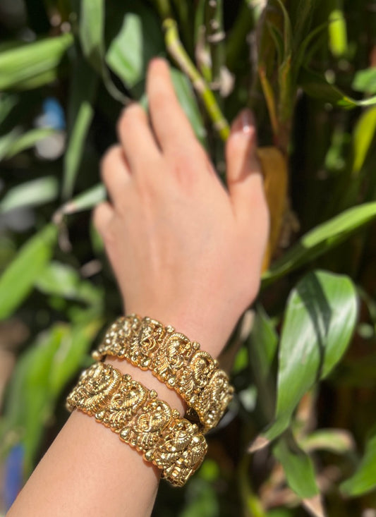 Gold Temple Motif Openable Bangles