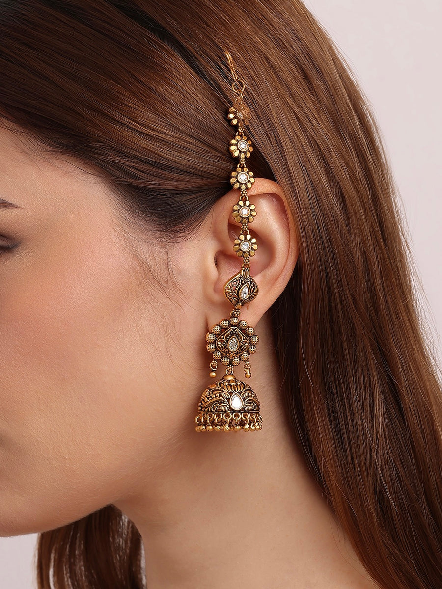 Adaa Antique Gold Hair Chain Jhumka Earring