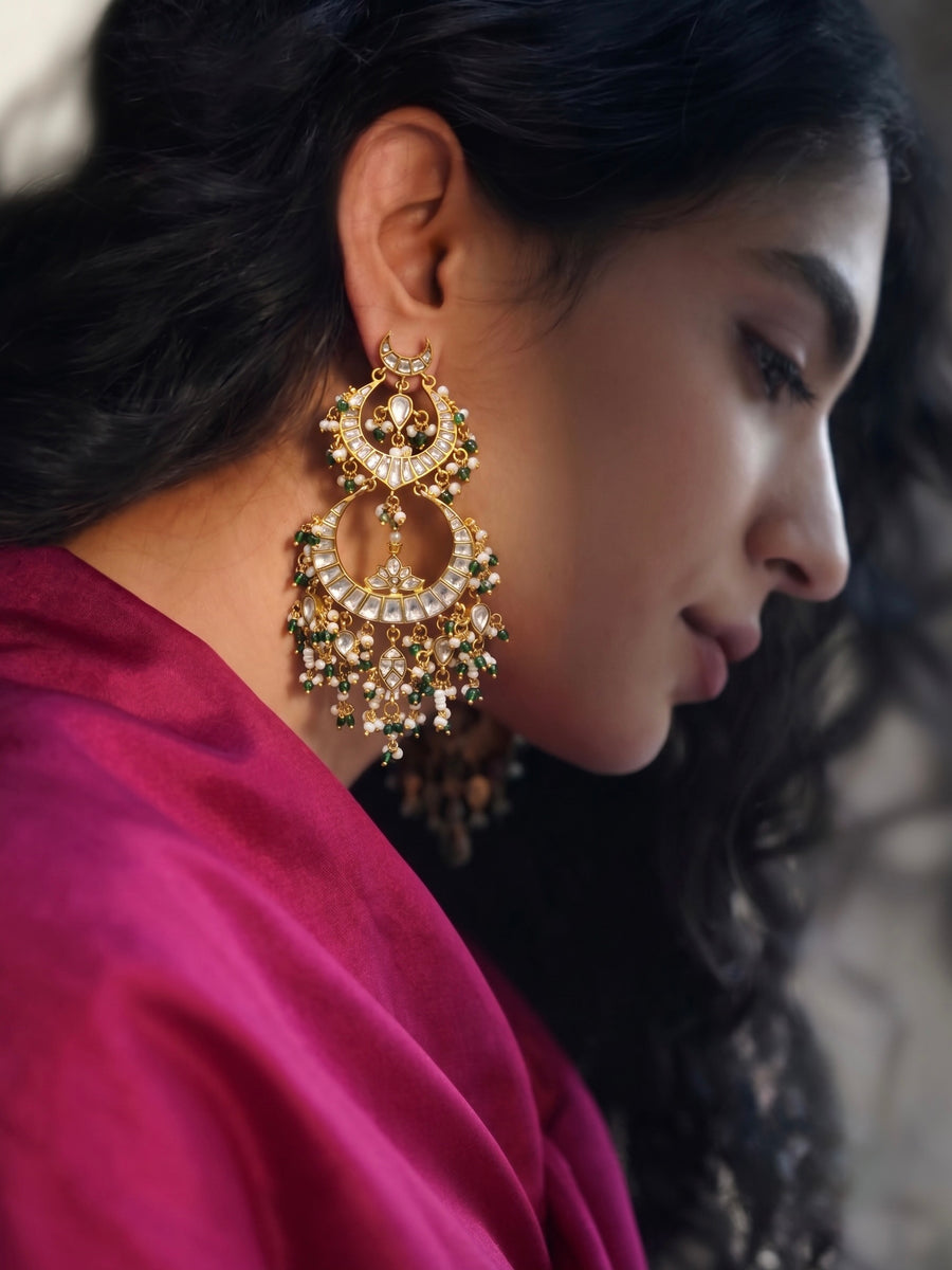 Zarmina Polki Emerald Chandbali Earrings