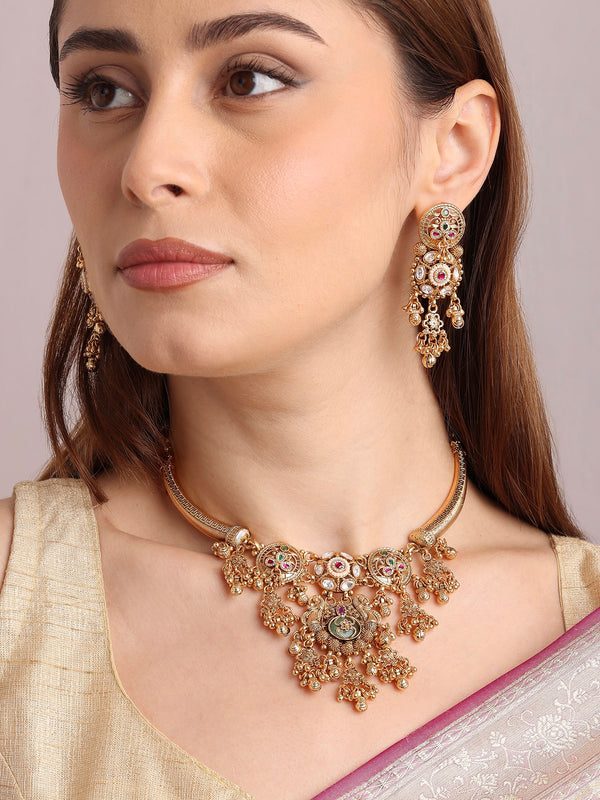 Pakshi Ruby Green Hasli Necklace Set