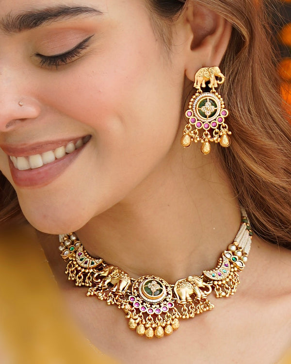 Gajalakshmi Temple Choker Set