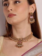 Kamal Rani Ruby Green Lotus Necklace Set