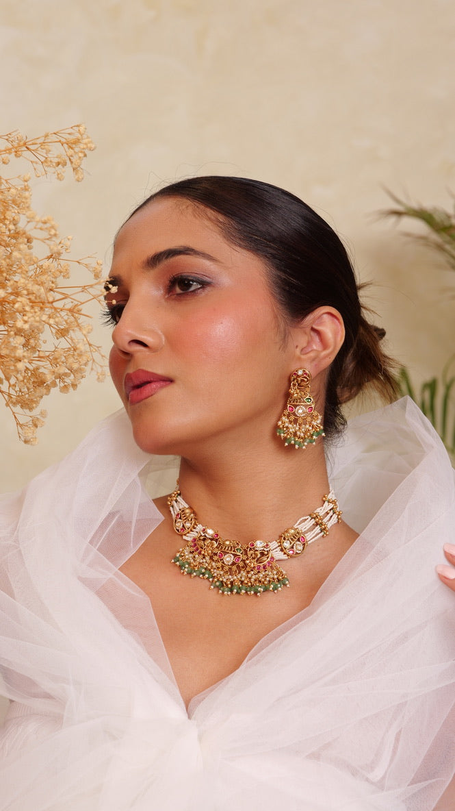 Morni Kundan Pearl Necklace Set