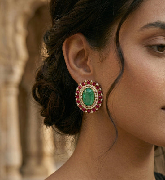 Veera Emerald Oval Studs