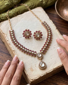Red Polki Necklace Set with Zircon Details