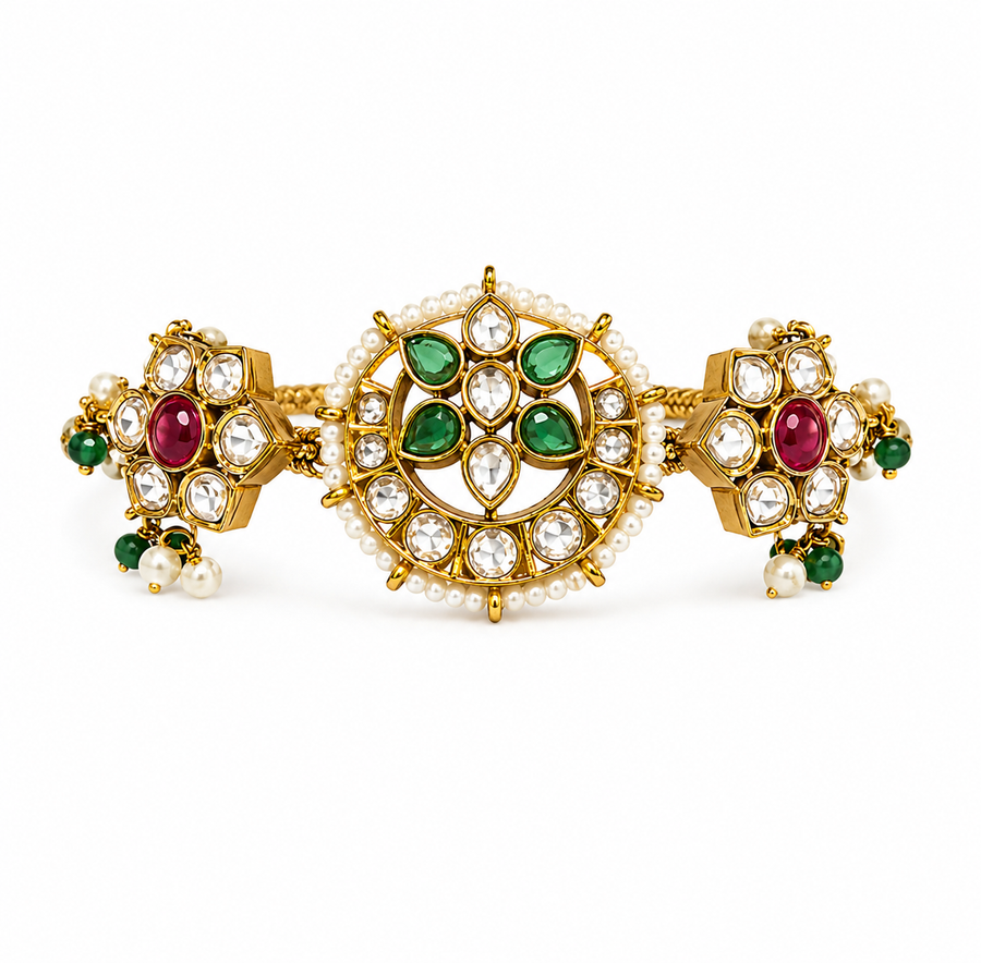 Ruby & Emerald Kundan Pearl Bracelet