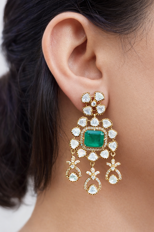 Emerald Polki Grand Chandbali Earrings